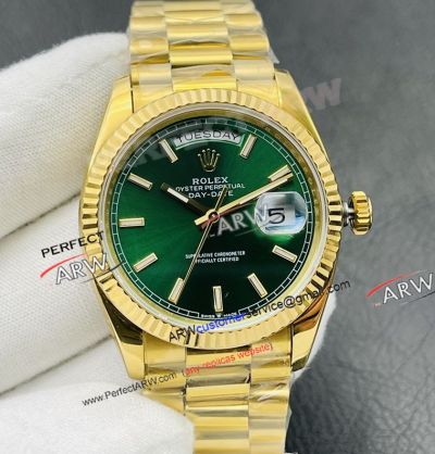 VR Factory Rolex Day Date 40 Green Stick Face Yellow Gold 2836 Super Clone Watch